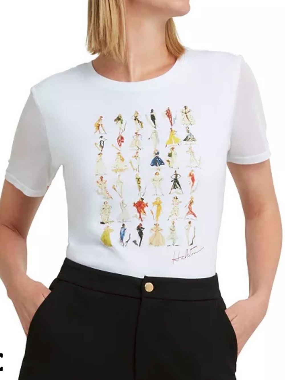 H Halston Women's Designer Sketch Cotton T-Shirt  Size XXL.